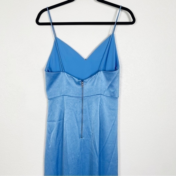 Alice & Olivia Diana Satin Ruched Satin Slit Maxi Dress Blue Formal Evening - Picture 8 of 15